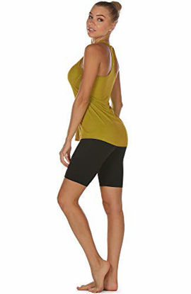 Picture of icyzone Workout Tank Tops for Women - Racerback Athletic Yoga Tops, Running Exercise Gym Shirts(Pack of 3) (M, Mustard/Lilac Snow/Teal)