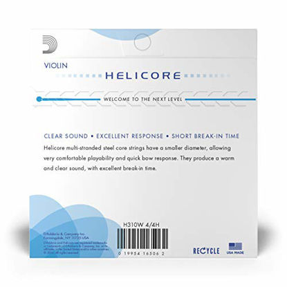 Picture of DAddario H310W Helicore Violin String Set, 4/4 Scale Heavy Tension with Steel E String (1 Set) - Stranded Steel Core for a Clear, Warm Tone - Versatile and Durable - Sealed Pouch Prevents Corrosion