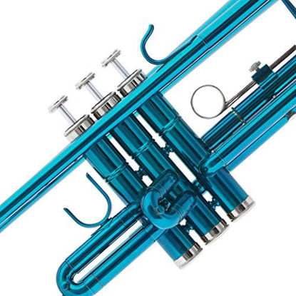 Picture of Mendini by Cecilio Sky Blue Trumpet Brass Standard Bb Trumpet, Student Beginner with Hard Case, Gloves, 7C Mouthpiece, and Valve Oil