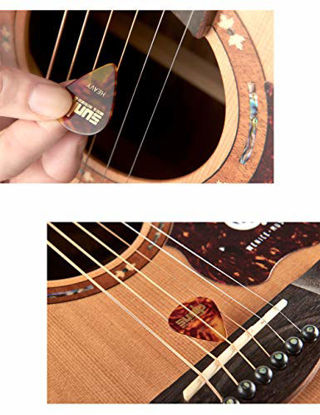 Picture of Premium Guitar Picks 24pcs Thin Medium Heavy Gauge Variety Pack with Picks Holder Plastic Picks Box SUNLP Celluloid Guitar Picks for Acoustic Classical Electric Guitar Bass 0.46mm & 0.71mm & 0.96mm