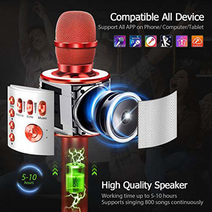 Picture of [2020 Upgrade] Wireless Bluetooth Karaoke Microphone, 4 in 1 Portable Handheld Karaoke Mic Speaker Machine for Kids Adults, Perfect Gift for Christmas Birthday Home Party (Red)