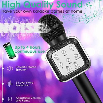 Picture of KIDWILL Wireless Bluetooth Karaoke Microphone 5 in 1 Handheld Karaoke Microphone with LED Lights, Portable Microphone for Kids Adults Birthday Party KTV Christmas (Black)