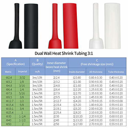 Picture of Purple-fox 3:1 Heat Shrink Tubing Adhesive-Lined Heat Shrinkable Tube Waterproof Insulation Sealing DIY Black (Dia 3/16(4.8mm))