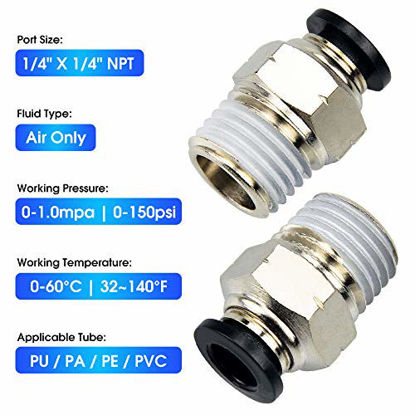 Picture of Tailonz Pneumatic Male Straight 1/4 Inch Tube OD x 1/4 Inch NPT Thread Push to Connect Fittings PC-1/4-N2 (Pack of 2)