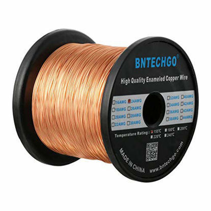 Picture of BNTECHGO 24 AWG Magnet Wire - Enameled Copper Wire - Enameled Magnet Winding Wire - 3.0 lb - 0.0197" Diameter 1 Spool Coil Natural Temperature Rating 155 Widely Used for Transformers Inductors