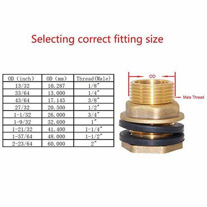 Picture of Joywayus 1pcs 3/8" Female 1/2" Male Soild Brass Water Tank Connector Bulkhead Tank Fitting with 2 Rubber Ring Stablizing