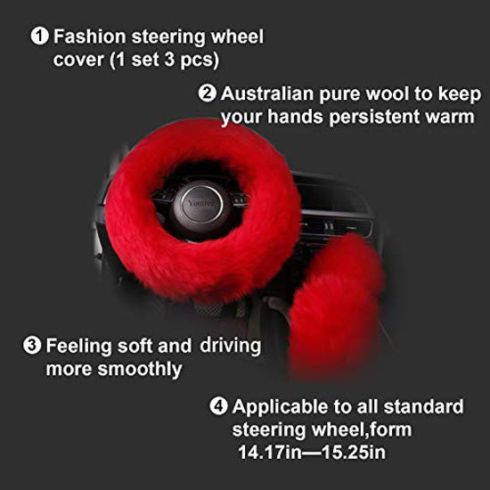 GetUSCart Yontree Fashion Fluffy Steering Wheel Covers for Women/Girls