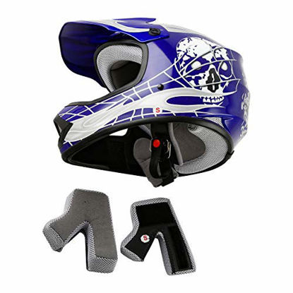 Picture of XFMT Youth Kids Motocross Offroad Street Dirt Bike Helmet Goggles Gloves Atv Mx Helmet Blue Skull S