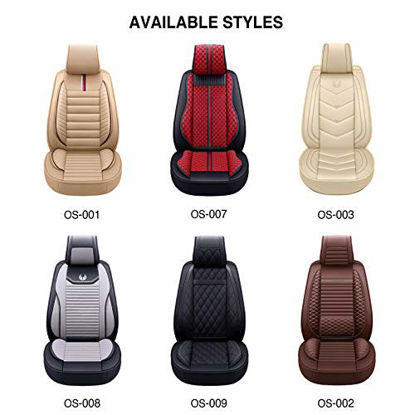 Picture of OASIS AUTO Leather Car Seat Covers, Faux Leatherette Automotive Vehicle Cushion Cover for Cars SUV Pick-up Truck Universal Fit Set for Auto Interior Accessories (Tan, OS-001 Full Set)