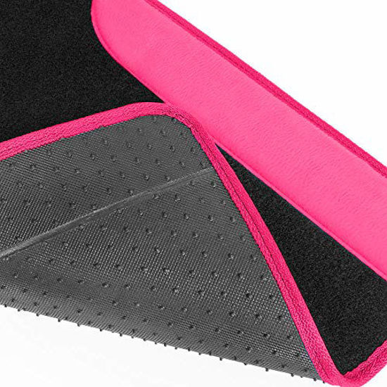 Picture of BDK Universal Fit Classic Design Plush Carpet Car Floor Mats for Coupe Sedans SUVs Trucks, Front & Rear with Heelpad & Anti-Slip Nibs Backing, Hot Pink (MT-2414-HP)