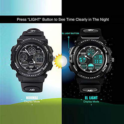 Picture of Black Watch for Kids Boys 5-16 Years Old, Digital Sports Waterproof Watch for Kids Birthday Presents Gifts Age 5-12 Boys Girls Children Young Teen Outdoor Electronic Watches with Alarm Stopwatch