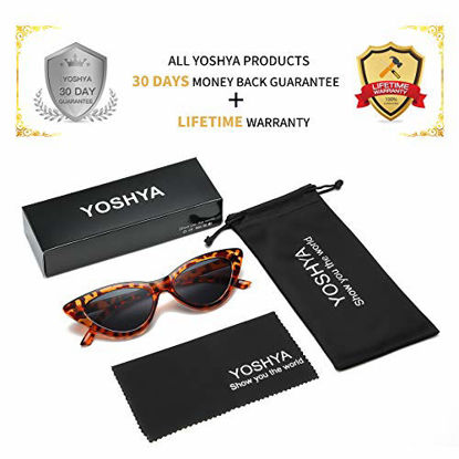 Picture of YOSHYA Retro Vintage Narrow Cat Eye Sunglasses for Women Clout Goggles Plastic Frame (Leoaprd Grey + Clear Blue / Blue)