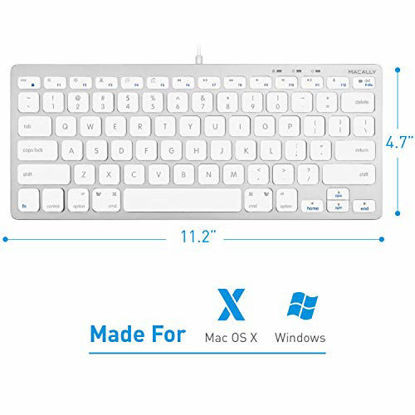 Picture of Macally Compact Wired Keyboard for Mac and Windows - 78 Scissor Switch Keys with 13 Shortcut Keys - Small USB Keyboard That Saves Space and Looks Great - Plug and Play Wired Mac Keyboard - Aluminum