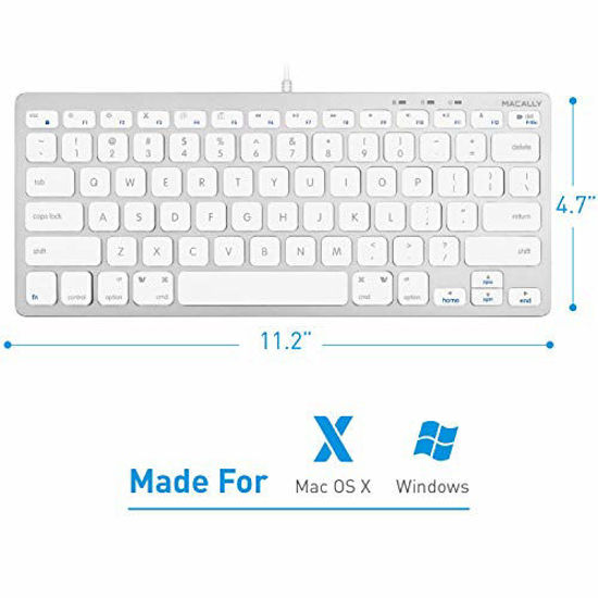 Picture of Macally Compact Wired Keyboard for Mac and Windows - 78 Scissor Switch Keys with 13 Shortcut Keys - Small USB Keyboard That Saves Space and Looks Great - Plug and Play Wired Mac Keyboard - Aluminum