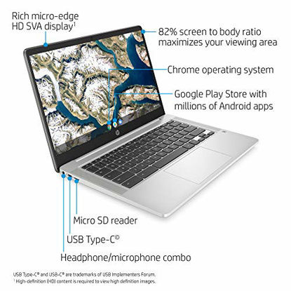 Picture of HP Chromebook 14-inch HD Laptop, Intel Celeron N4000, 4 GB RAM, 32 GB eMMC, Chrome (14a-na0010nr, Mineral Silver)