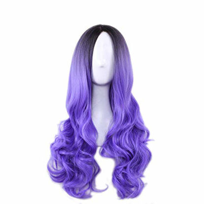 Picture of 23" Natural Full Wigs Hair Long Wavy Wig Synthetic Heat Resistant (Ombre Purple)