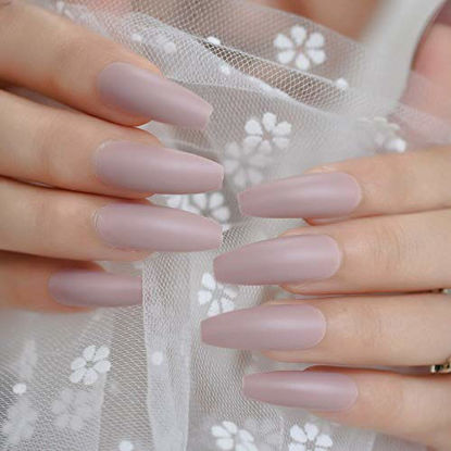 Picture of CoolNail 24pcs Soft Pink Purple Matte Ballerina False Nails Extra Long Frosted Coffin Flat Press on Fake nails Salon Party Glue on Wear