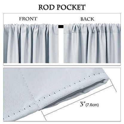 Picture of PONY DANCE 63 inch Length Curtains - Room Darkening Kitchen Solid Thermal Draperies Rod Pocket Short Panels Drapes for Bedroom Window Treatments, 52 W by 63-inch L, Greyish White, 2 PCs