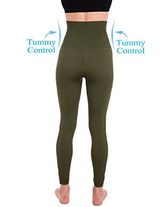 Picture of Homma Activewear Thick High Waist Tummy Compression Slimming Body Leggings Pant (Large, Olive)