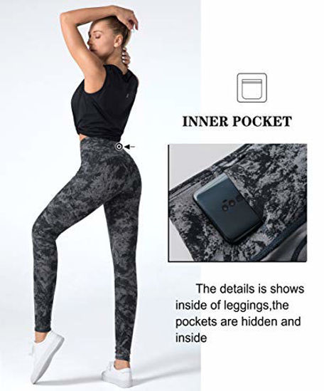 GetUSCart- Dragon Fit High Waist Yoga Leggings with 3 Pockets,Tummy Control  Workout Running 4 Way Stretch Yoga Pants (X-Large, Carbon Gray-Marble)