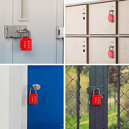 Picture of Puroma 2 Pack Combination Lock 4 Digit Outdoor Waterproof Padlock for School Gym Locker, Sports Locker, Fence, Toolbox, Gate, Case, Hasp Storage (Red)
