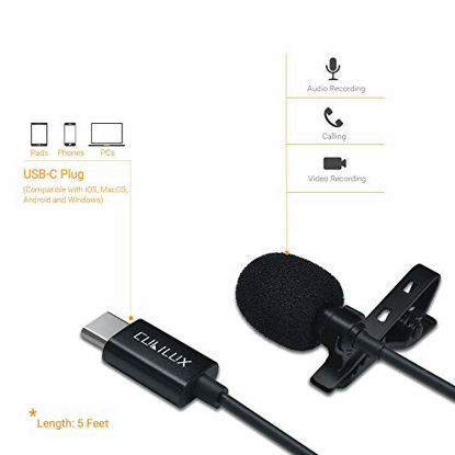 Picture of Cubilux USB C Lavalier Microphone, Type C External Clip Lapel MIC Compatible for 2020/2018 iPad Pro, Pixel 4 3 2 XL, Samsung Galaxy Note 20 Ultra Note 10 S20 Tab S7 S6, Android and More, 5 Feet