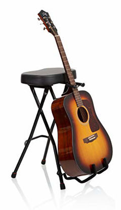 Picture of Gator Frameworks Foldable Guitar Stool with Padded Seat and Rear Mounted Guitar Hanger; (GFW-GTRSTOOL)