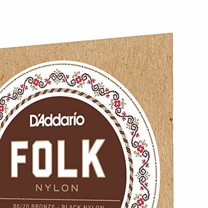 Picture of D'Addario EJ34 Folk Nylon Guitar Strings, Ball End, 80/20 Bronze/Black Nylon Trebles