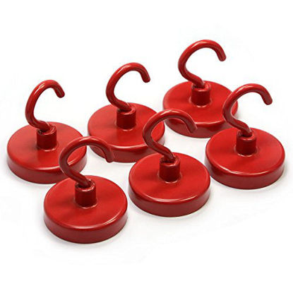 Picture of CMS Magnetics Ceramic Magnet Hook 1 1/4" in Diameter with 18 LB Holding Power 6-Count (Red)