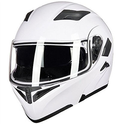 Picture of ILM Motorcycle Dual Visor Flip up Modular Full Face Helmet DOT 6 Colors (M, Gloss Black)