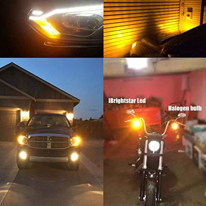 Picture of iBrightstar Newest 9-30V Super Bright T15 912 W16W 921 LED Bulbs with Projector replacement for Turn Signal Blinker Lights, Amber Yellow