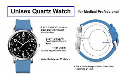 Picture of TICCI Unisex Men Women Medical Quartz Watch Arabic Numerals Military Time Easy Read Dial Silicone Band Waterproof for Students Doctors Nurses (Blue Black-2)