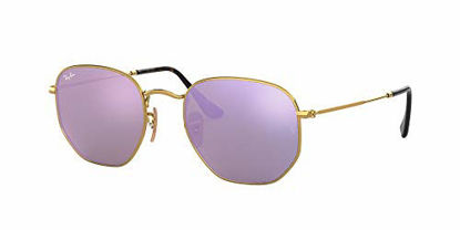 Picture of Ray-Ban Unisex-Adult RB3548N Flat Lens Sunglasses, Shiny Gold/Lilac Flash, 48 mm