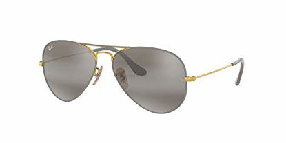 Picture of Ray-Ban Unisex-Adult RB3025 Classic Sunglasses, Matte Grey On Gold/Grey on Grey Gradient Mirror, 55 mm