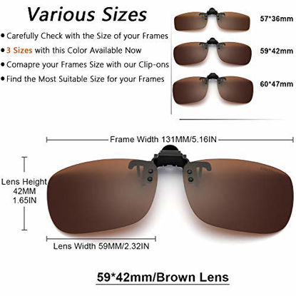 Picture of CAXMAN Polarized Clip On Sunglasses Over Prescription Glasses for Men Women UV Protection Flip Up Brown Lens Large