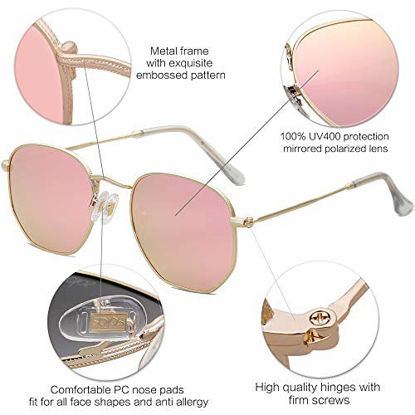 Picture of SOJOS Small Square Polarized Sunglasses for Men and Women Polygon Mirrored Lens SJ1072 with Gold Frame/Pink Mirrored Lens