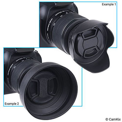 Picture of 67mm Set of 2 Camera Lens Hoods and 1 Lens Cap - Rubber (Collapsible) + Tulip Flower - Sun Shade/Shield - Reduces Lens Flare and Glare - Blocks Excess Sunlight (67 mm, Rubber Hood + Tullip Hood + Cap)