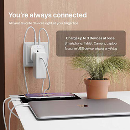 Picture of Europe to US Plug Adapter with 2 USB Outlet, Unidapt American USB Wall Charger 3 in 1, EU Australian China UK European to USA Canada Mexico Japan Travel Power Plug Adapter (Type A)