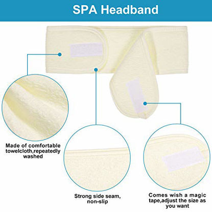 Picture of Spa Facial Headband Whaline 4 Packs Head Wrap Terry Cloth Headband Adjustable Stretch Towel for Bath, Makeup and Sport (Yellow)