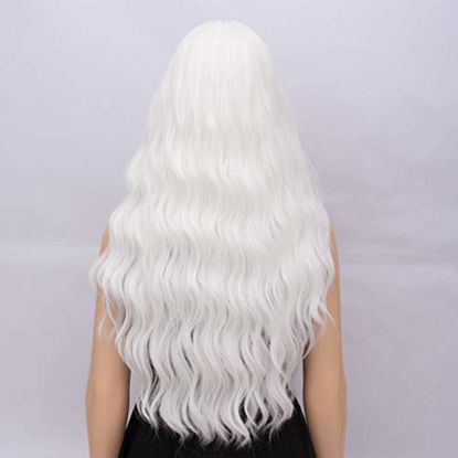 Picture of netgo Women's White Wig Long Curly Wavy Hair Wigs for Girl Heat Friendly Synthetic Party Wigs