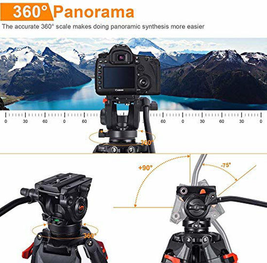 Picture of Heavy Duty Tripod Professional Video Tripod Aluminium 72inch with 360 Degree Fluid Head for Canon Nikon DSLR Camcorder Cameras
