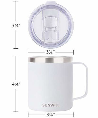 Picture of SUNWILL 14 oz Coffee Mug, Vacuum Insulated Camping Mug with Lid, Double Wall Stainless Steel Travel Tumbler Cup, Coffee Thermos Outdoor, Powder Coated White