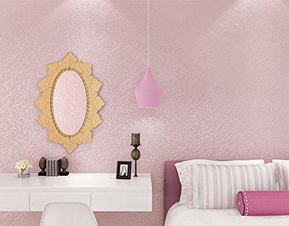 Picture of 15.7" X 118" Pink Wallpaper Embossed Self Adhesive Peel and Stick Removable Home Decorative Vinyl Film Cabinet Furniture Countertop Solid Color Shelf Paper Silk