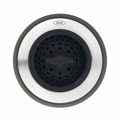 Picture of OXO Good Grips 2-in-1 Sink Strainer Stopper,Black,Sink Strainer with Stopper & Good Grips Easy Clean Shower Stall Drain Protector - Stainless Steel & Silicone