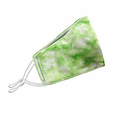 Picture of Washable Face Mask with Adjustable Ear Loops & Nose Wire - 3 Layers, 100% Cotton Inner Layer - Cloth Reusable Face Protection with Filter Pocket - Made in USA - (Green Tie Dye)