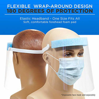 Picture of Salon World Safety Face Shields - Ultra Clear Protective Full Face Shields to Protect Eyes, Nose and Mouth - Anti-Fog PET Plastic, Elastic Headband - Sanitary Droplet Splash Guard Cover (Pack of 4)