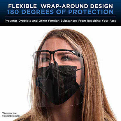 Picture of TCP Global Salon World Safety Face Shields with Black Glasses Frames (Pack of 10) - Ultra Clear Protective Full Face Shields to Protect Eyes, Nose, Mouth - Anti-Fog PET Plastic, Goggles