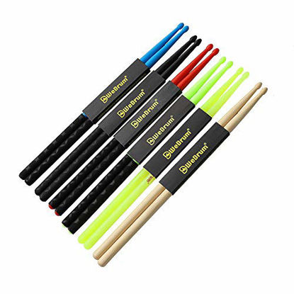 Picture of Nylon Drumsticks for Drum Set 5A Light Durable Plastic Exercise ANTI-SLIP Handles Drum Sticks for Kids Adults Musical Instrument Percussion Accessories (Black)