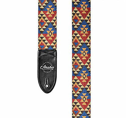 Picture of Amumu Guitar Strap Multicolor Retro Triangle Pattern Design for Acoustic, Electric and Bass Guitars - 2'' Wide