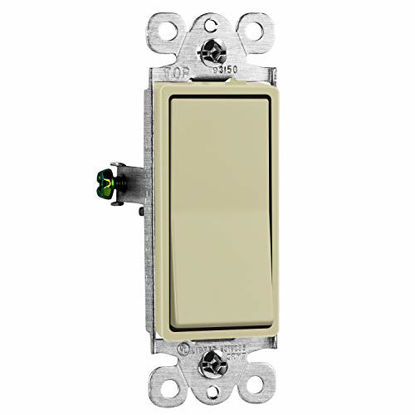 Picture of ENERLITES 3-Way Decorator Paddle Rocker Light Switch, Single Pole or Three Way, 3 Wire, Grounding Screw, Residential Grade, 15A 120V/277V, UL Listed, 93150-I-10PCS, Ivory (10 Pack)